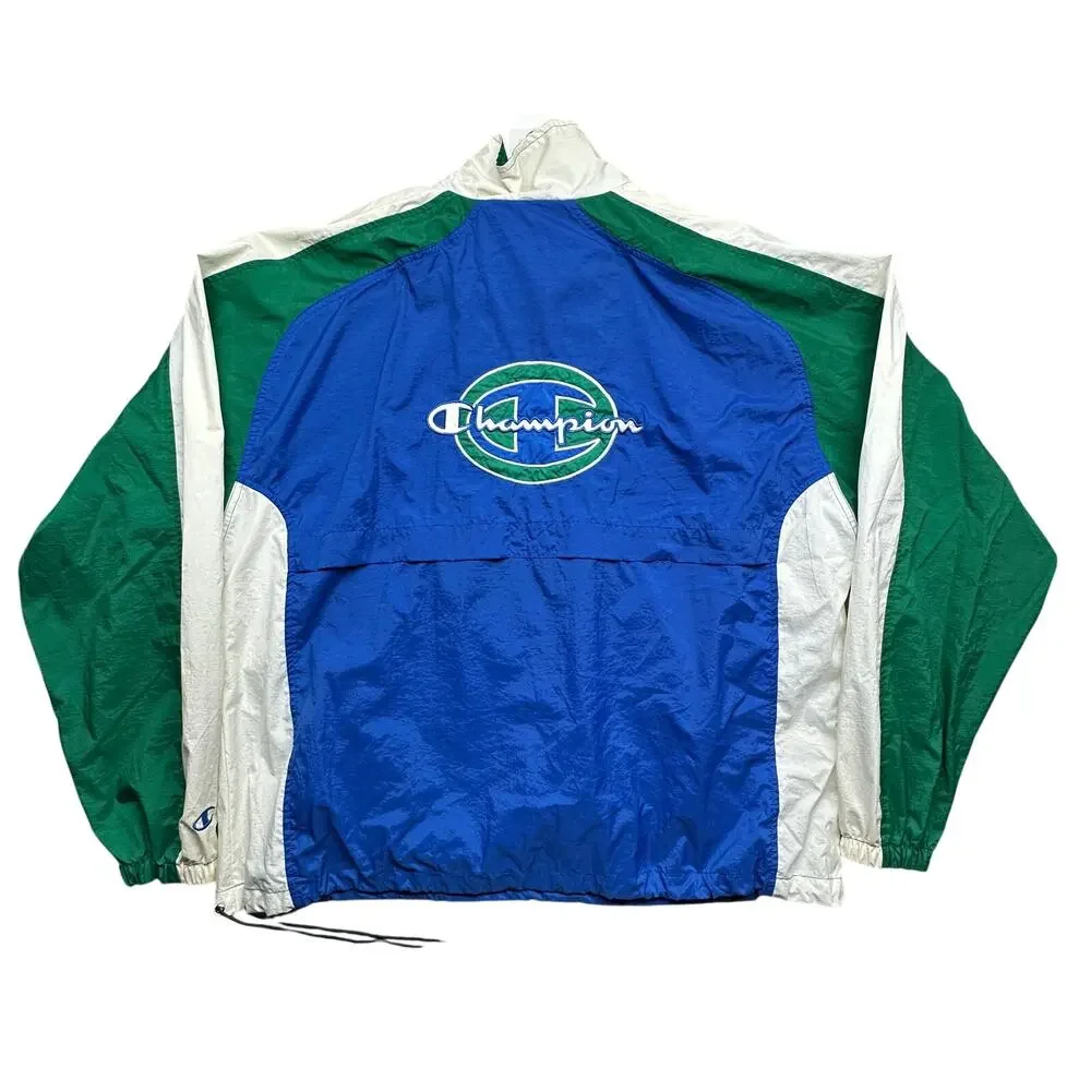 Vintage 90s Champion Blue Green Windbreaker Jacket Mens XL Retro Full Zip Nylon